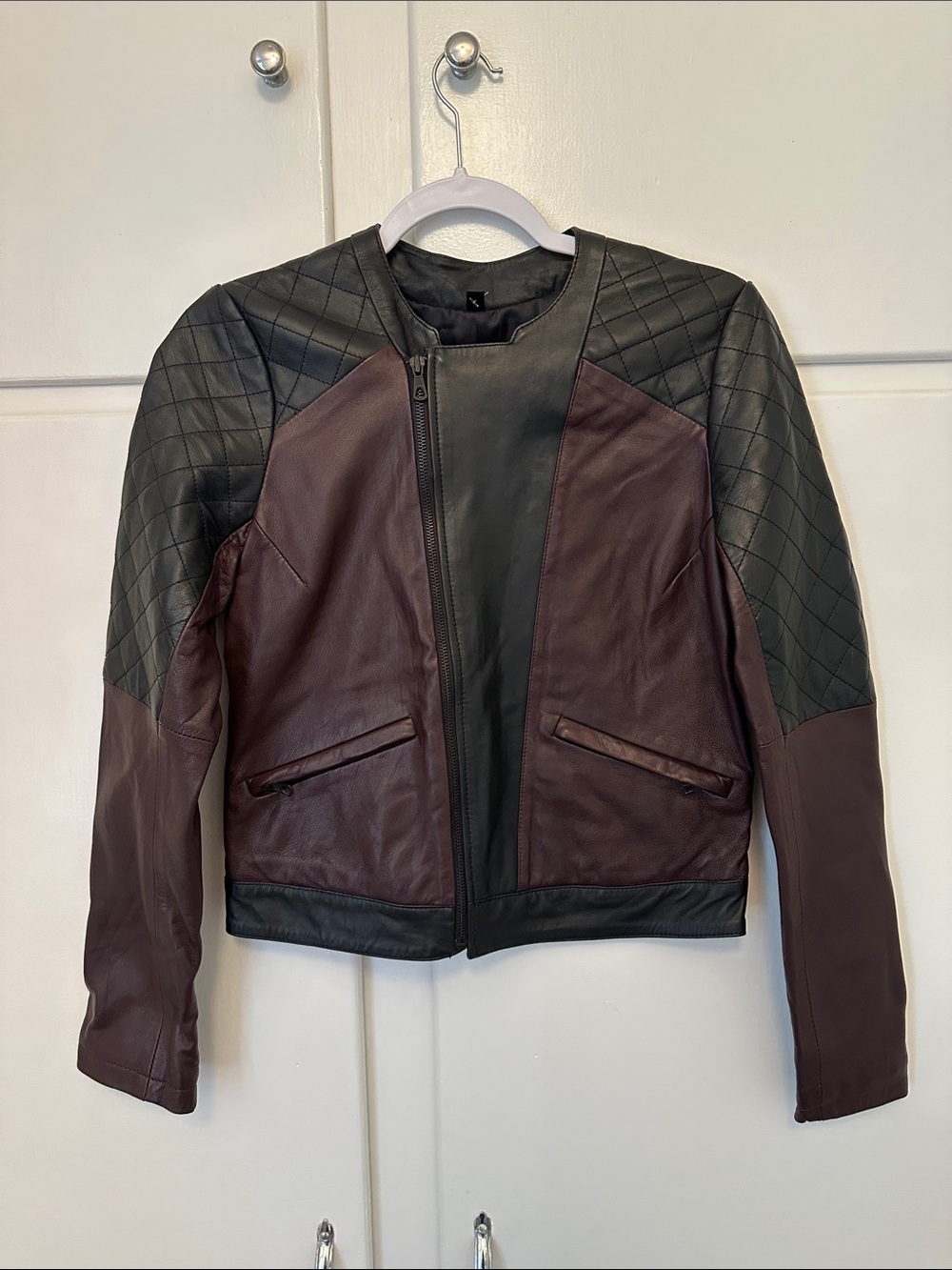 LIKE NEW Joe's Jeans Maroon and Black Quilted 100% Leather Jacket